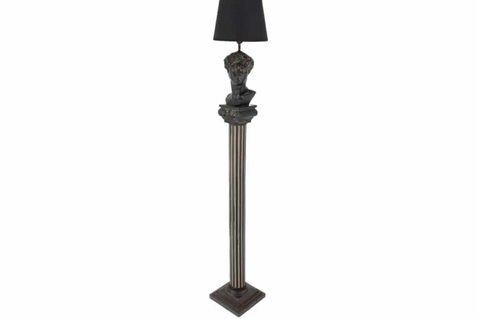 Handgefertigte Stehlampe DAVID 120cm schwarz mit Büste Stoffschirm