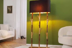 Handgefertigte Stehlampe WARDROBE 155cm schwarz gold natur Eisenholz Massivholz