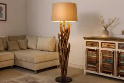 Handgefertigte Stehlampe WILD NATURE 158cm natur Treibholz Stehleuchte Leinenschirm