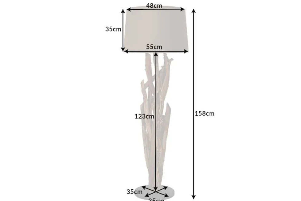 Handgefertigte Stehlampe WILD NATURE 158cm grau Treibholz Stehleuchte Leinenschirm
