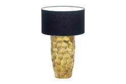 Handgefertigte Tischlampe AURELIA 55cm gold schwarz Hammerschlag-Design mit Stoffschirm