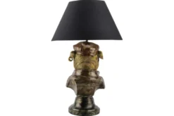 Handgefertigte Tischlampe BULLDOG 55cm bronze schwarz Stoffschirm Hunde-Skulptur