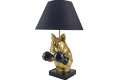 Handgefertigte Tischlampe BULLDOG 55cm schwarz gold Stoffschirm Hunde-Skulptur Boxer