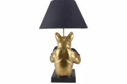 Handgefertigte Tischlampe BULLDOG 55cm schwarz gold Stoffschirm Hunde-Skulptur Boxer
