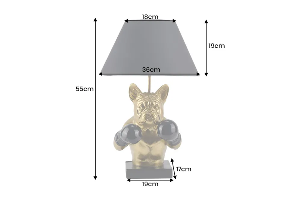 Handgefertigte Tischlampe BULLDOG 55cm schwarz gold Stoffschirm Hunde-Skulptur Boxer