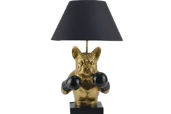 Handgefertigte Tischlampe BULLDOG 55cm schwarz gold Stoffschirm Hunde-Skulptur Boxer