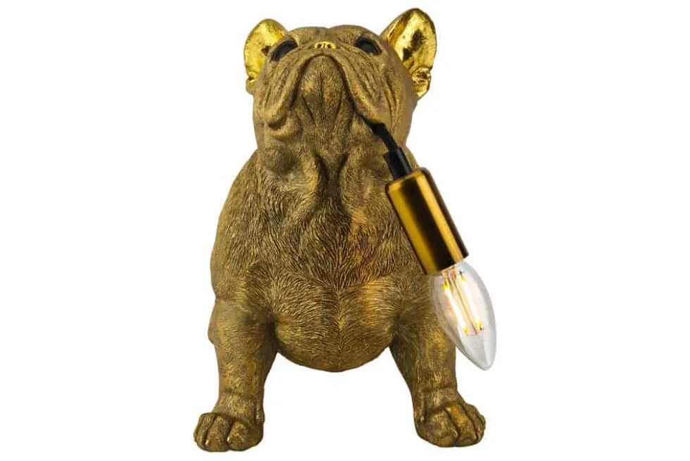 Handgefertigte Tischlampe BULLDOG 35cm gold Hunde-Skulptur