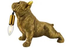 Handgefertigte Tischlampe BULLDOG 35cm gold Hunde-Skulptur