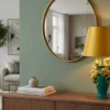 Handgefertigte Tischlampe CHAMELEON 55cm grün gold Skulptur gelber Stoffschirm