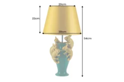 Handgefertigte Tischlampe CHAMELEON 55cm grün gold Skulptur gelber Stoffschirm