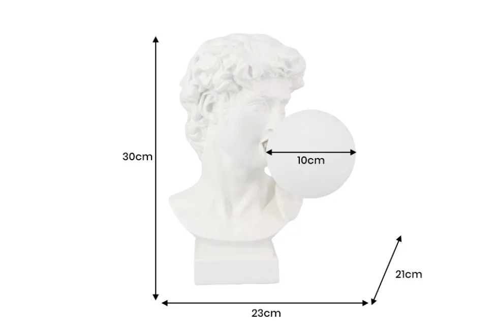 Handgefertigte Tischlampe DAVID 30cm weiß Büste mit Lampenkugel