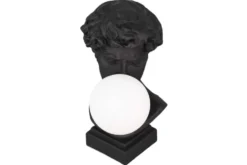 Handgefertigte Tischlampe DAVID 30cm schwarz Büste mit weißer Lampenkugel