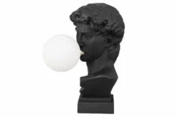Handgefertigte Tischlampe DAVID 30cm schwarz Büste mit weißer Lampenkugel