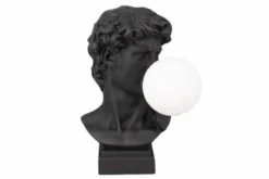 Handgefertigte Tischlampe DAVID 30cm schwarz Büste mit weißer Lampenkugel