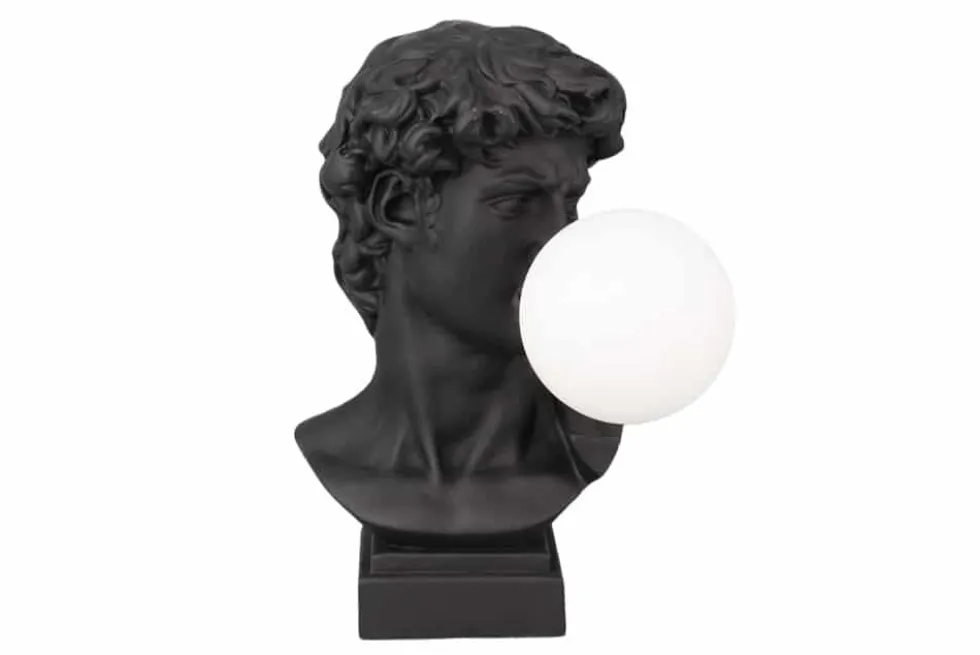 Handgefertigte Tischlampe DAVID 30cm schwarz Büste mit weißer Lampenkugel