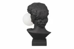 Handgefertigte Tischlampe DAVID 30cm schwarz Büste mit weißer Lampenkugel