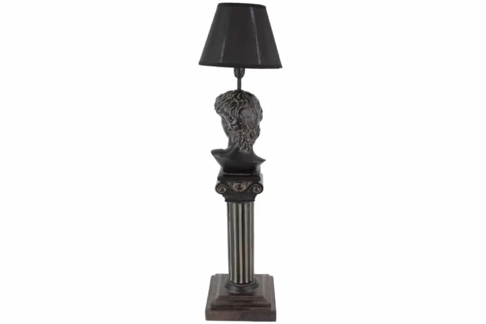 Handgefertigte Tischlampe DAVID 70cm schwarz mit Büste Stoffschirm