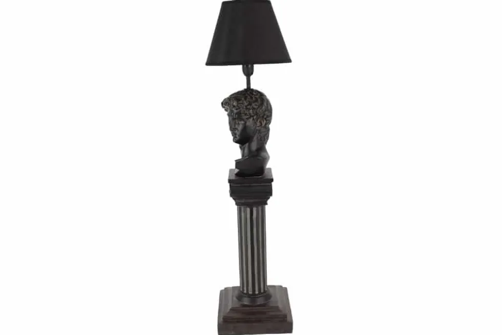 Handgefertigte Tischlampe DAVID 70cm schwarz mit Büste Stoffschirm