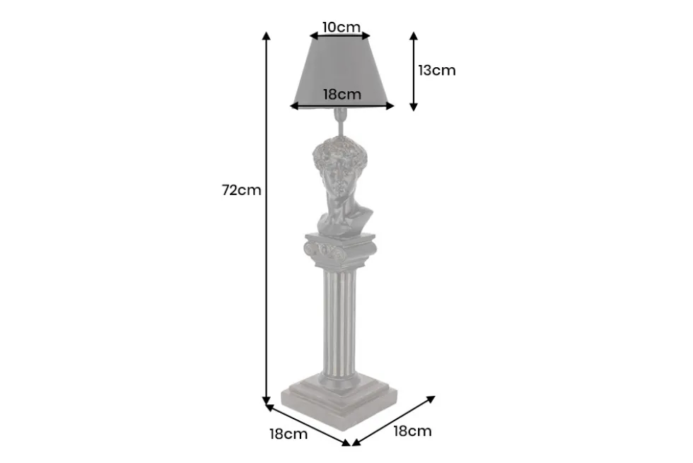 Handgefertigte Tischlampe DAVID 70cm schwarz mit Büste Stoffschirm