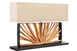 Handgefertigte Tischlampe EUPHORIA 80cm natur Longanholz beige mit Leinenschirm