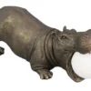 Handgefertigte Tischlampe HIPPO 45cm schwarz Nilpferd-Skulptur mit Lampenkugel