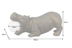 Handgefertigte Tischlampe HIPPO 45cm schwarz Nilpferd-Skulptur mit Lampenkugel