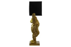 Handgefertigte Tischlampe KING APE 70cm schwarz gold Stoffschirm Affen-Skulptur