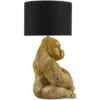 Handgefertigte Tischlampe KING APE 55cm gold schwarzer Stoffschirm Gorilla-Skulptur