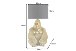 Handgefertigte Tischlampe KING APE 55cm gold schwarzer Stoffschirm Gorilla-Skulptur