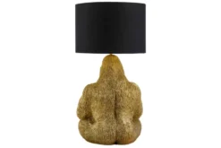 Handgefertigte Tischlampe KING APE 55cm gold schwarzer Stoffschirm Gorilla-Skulptur