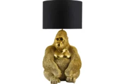 Handgefertigte Tischlampe KING APE 55cm gold schwarzer Stoffschirm Gorilla-Skulptur