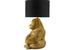 Handgefertigte Tischlampe KING APE 55cm gold schwarzer Stoffschirm Gorilla-Skulptur
