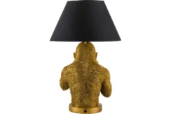 Handgefertigte Tischlampe KING APE 55cm schwarz gold Stoffschirm Affen-Skulptur