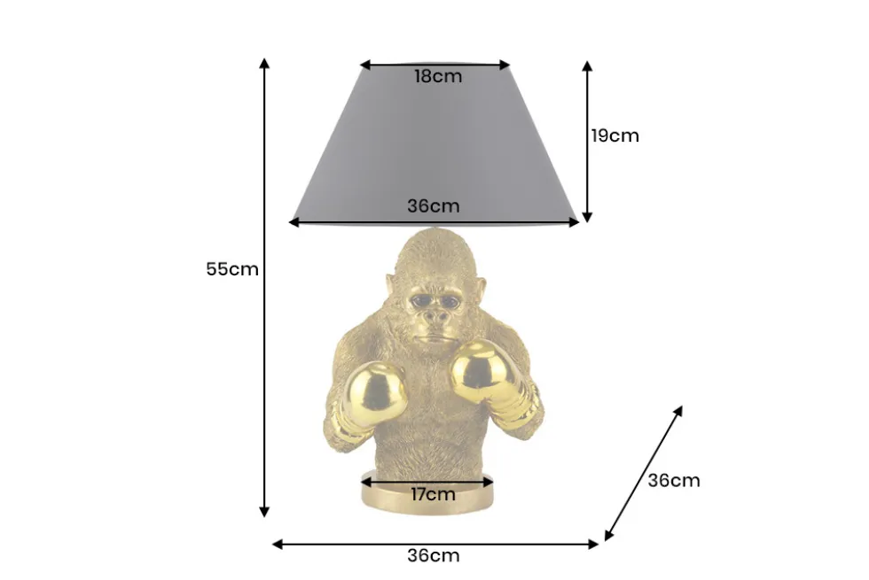 Handgefertigte Tischlampe KING APE 55cm schwarz gold Stoffschirm Affen-Skulptur