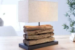 Handgefertigte Tischlampe PERIFERE 40cm beige Treibholz Leinenschirm