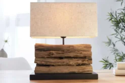 Handgefertigte Tischlampe PERIFERE 40cm beige Treibholz Leinenschirm