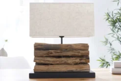 Handgefertigte Tischlampe PERIFERE 40cm beige Treibholz Leinenschirm