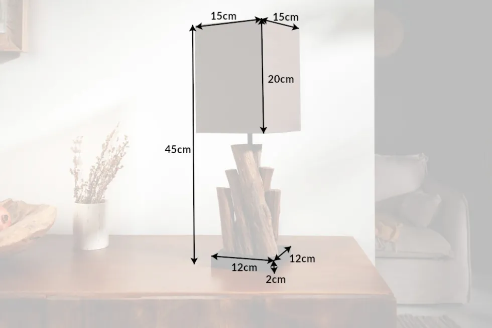 Handgefertigte Tischlampe PURE NATURE 45cm Eisenholz mit Baumwollschirm