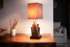 Handgefertigte Tischlampe PURE NATURE 45cm Eisenholz mit Baumwollschirm