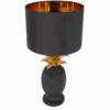 Handgefertigte Tischlampe PINEAPPLE 50cm schwarz Ananas-Design gold mit Stoffschirm