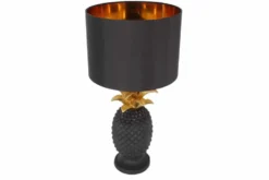 Handgefertigte Tischlampe PINEAPPLE 50cm schwarz Ananas-Design gold mit Stoffschirm