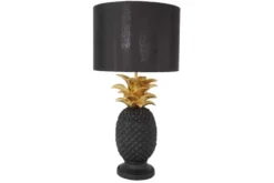 Handgefertigte Tischlampe PINEAPPLE 50cm schwarz Ananas-Design gold mit Stoffschirm