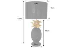 Handgefertigte Tischlampe PINEAPPLE 50cm schwarz Ananas-Design gold mit Stoffschirm