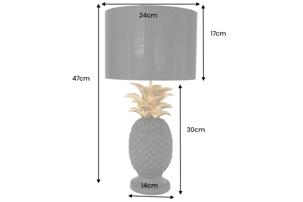 Handgefertigte Tischlampe PINEAPPLE 50cm schwarz Ananas-Design gold mit Stoffschirm