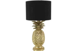 Handgefertigte Tischlampe PINEAPPLE 50cm gold schwarz Ananas-Design mit Stoffschirm