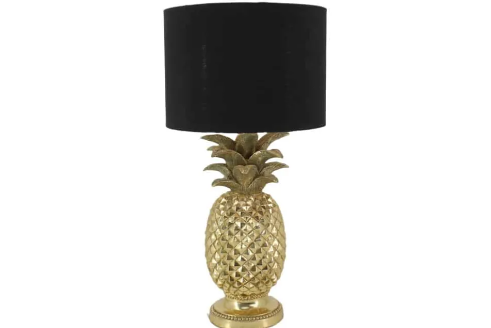 Handgefertigte Tischlampe PINEAPPLE 50cm gold schwarz Ananas-Design mit Stoffschirm