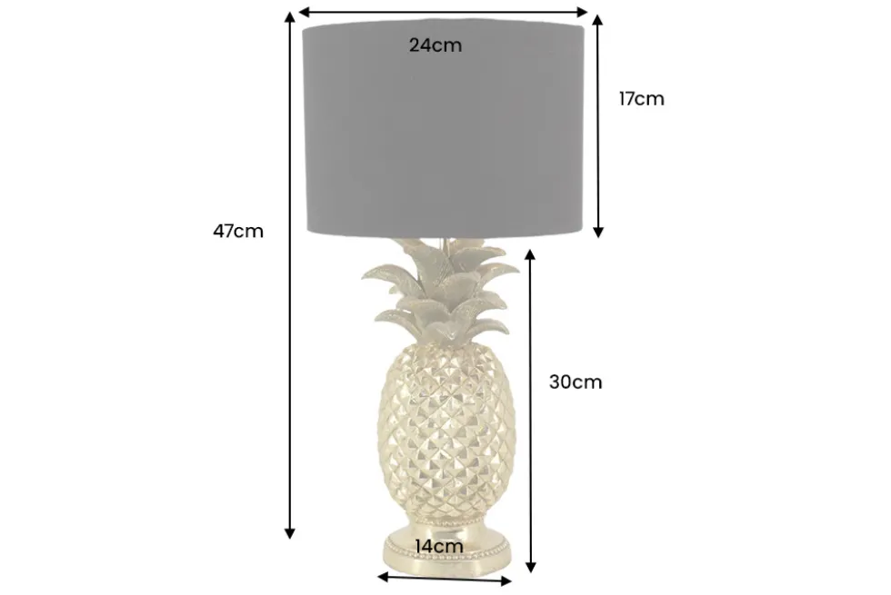 Handgefertigte Tischlampe PINEAPPLE 50cm gold schwarz Ananas-Design mit Stoffschirm