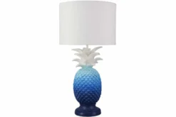 Handgefertigte Tischlampe PINEAPPLE 50cm blau weiß Ananas-Design mit Stoffschirm