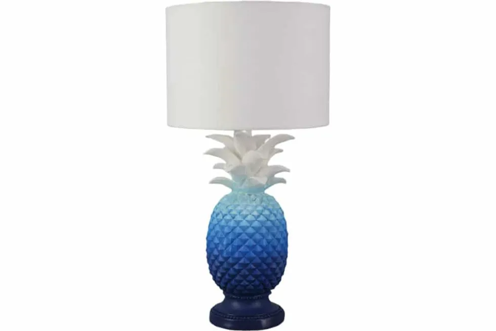 Handgefertigte Tischlampe PINEAPPLE 50cm blau weiß Ananas-Design mit Stoffschirm