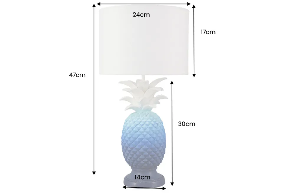 Handgefertigte Tischlampe PINEAPPLE 50cm blau weiß Ananas-Design mit Stoffschirm